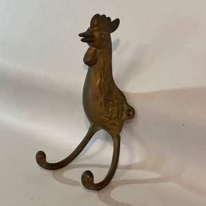 Vintage wall hook. Brass Rooster double hook wall hang. Rare  2 screw mount